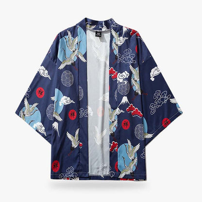 Detailansicht der Tsuru Kimono Jacke mit elegantem Kranich-Motiv im japanischen Stil