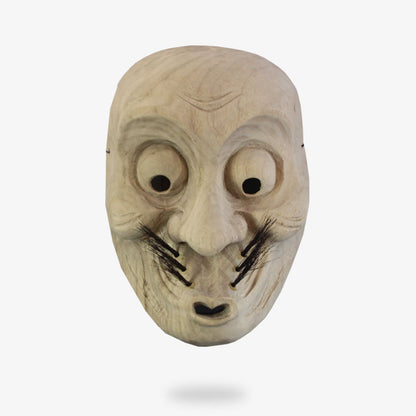 Von einem Kunsthandwerker gefertigte Usobuki-Maske aus Fiberglas für das Noh-Theater