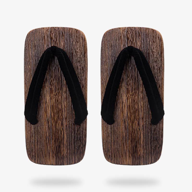 Zwei Vintage Geta Sandalen aus Holz mit klassischem schwarzem Riemen