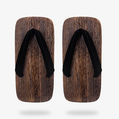Zwei Vintage Geta Sandalen aus Holz mit klassischem schwarzem Riemen