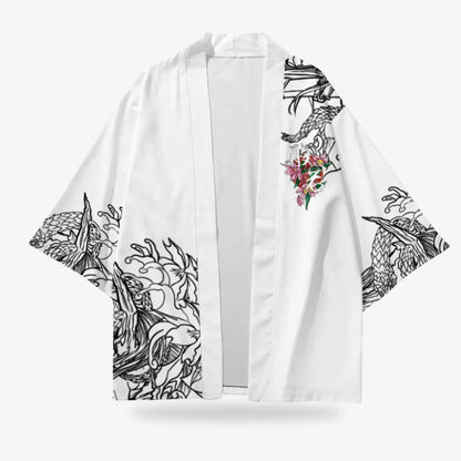 Weiße Kimono Oni Haori Jacke mit Irezumi Musterdesign