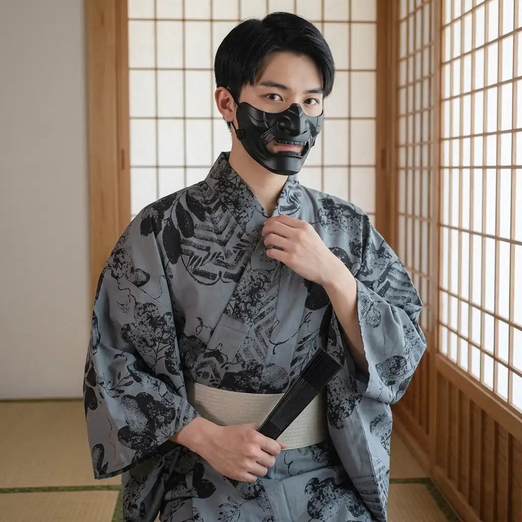 Yukata Herren Ryokan Stil mit weiten Ärmeln und Obi-Gürtel