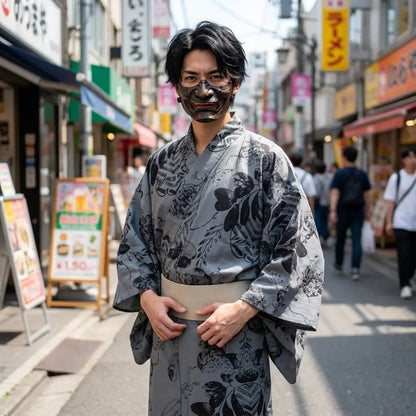 Yukata Herren mit weichem Obi-Kontrast und gerader Silhouette